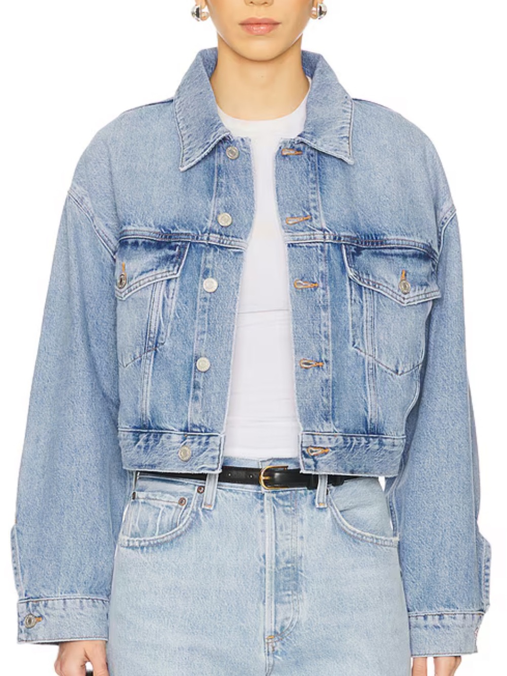 AGOLDE Cropped Balloon Sleeve Denim Jacket – Size L
